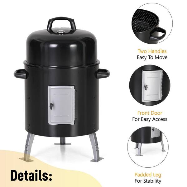 PHI VILLA 17 in. Charcoal Smoker in Black with Built In