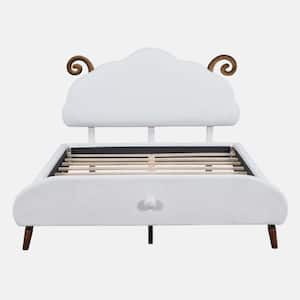 White Plywood Frame Full Size Upholstered Platform Bed with Sheep-Shaped Headboard
