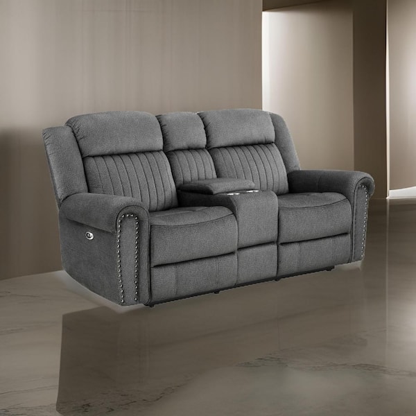 Benjara 38 in. Round Arm Microfiber Rectangle Power Recliner Loveseat Sofa in Gray