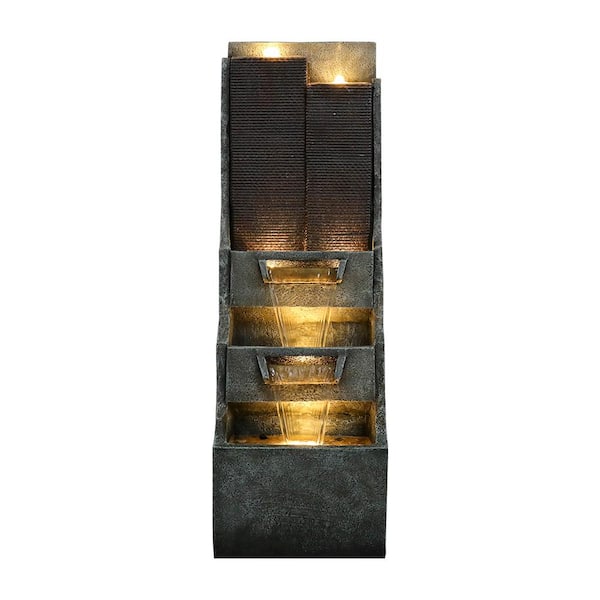 Watnature 39.3 in. Resin Outdoor Fountains - Relaxing Outdoor Freestanding Fountains Indoor with Lights for House, Office, Garden