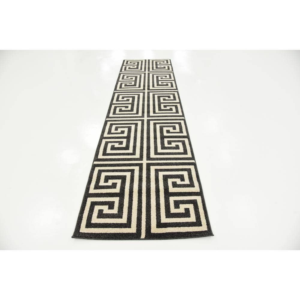 Athens Black and Beige Geometric Runner Rug