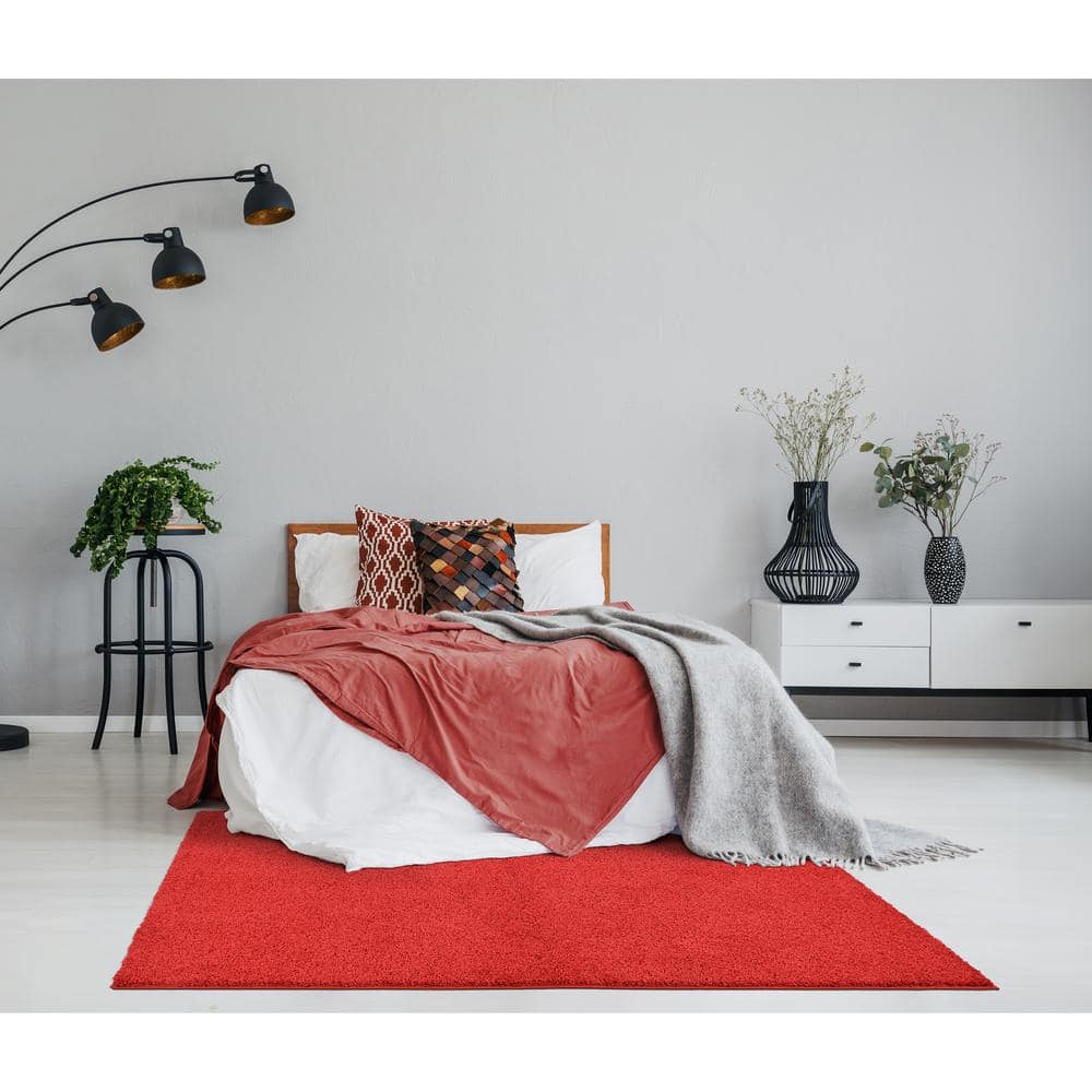 Rust Hand-Tufted Synthetic Shag Area Rug 3' x 5'