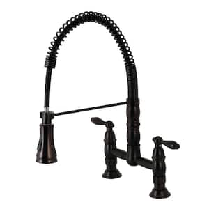 Heritage 2-Handle Deck-Mount Pull-Down Sprayer Kitchen Faucet in Oil Rubbed Bronze