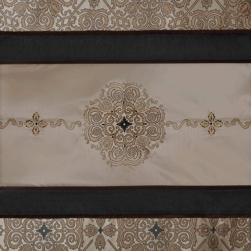 Donovan Black and Beige Embroidered Fabric Shower Curtain