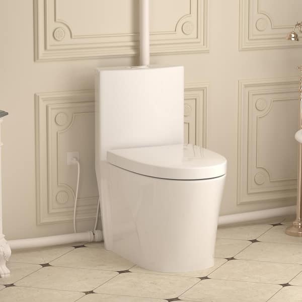 1-Piece 0.8/1.28 GPF Dual Flush Elongated in Toilet with 8-HP Macerating Pump in White