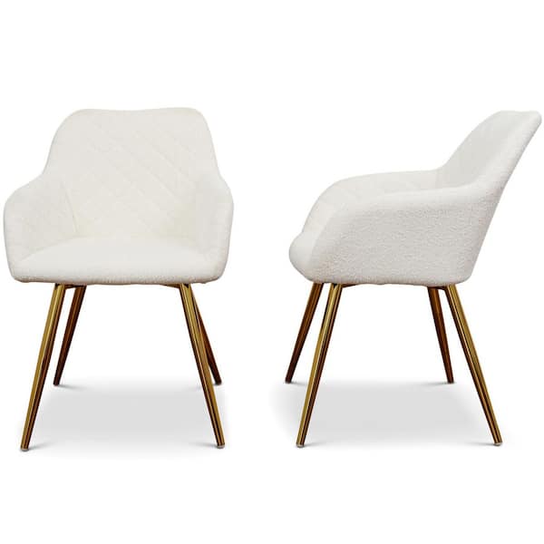 Ashcroft Furniture Co Julietta White Boucle with Gold Metal Legs Cute Dining Room and Kitchen Chair Set of 2