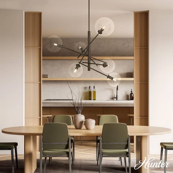 Farling 6-Light Matte Black with Clear Glass Chandelier Ceiling Light Fixture