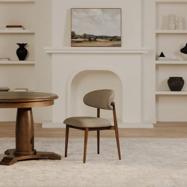 NADAAL STUDIOS Aldric Light Brown Dining Chair, Performance Fabric with Rubber Wood Frame