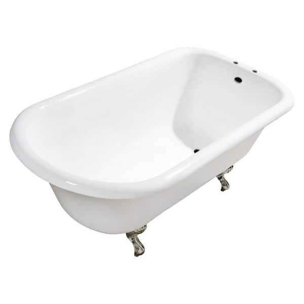 Kingston Brass Aqua Eden 48 in. x 30 in. Cast Iron Clawfoot Bathtub in White/Brushed Nickel with 7 in. Faucet Drillings