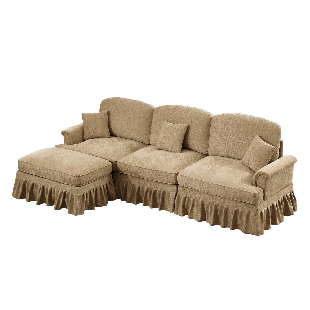 88 in. Flared Arm 3-piece Chenille L-Shape with Removable Skirts & Spindle Legs Sectional Sofa in Light Coffee price history on PriceWatchPro