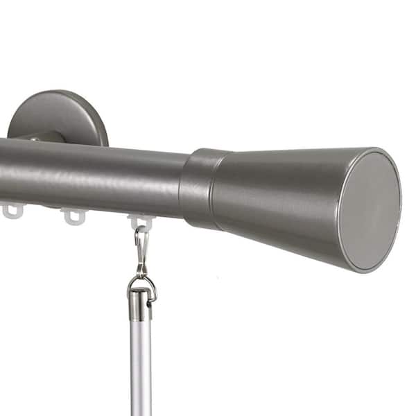 Tekno Pro 96 in. Non-Adjustable 1.13 in. Diameter Traverse Curtain Rod Set with Linea Finial in Silver