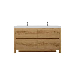 Louis 59 in. W x 20 in. D x 35 in. H Double Sink Freestanding Bath Vanity in Yellow Wood with White Acrylic Top