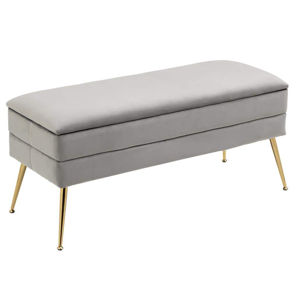 Uixe 40.96 in. L Gray Velvet Rectangular Storage Bench Ottoman With ...