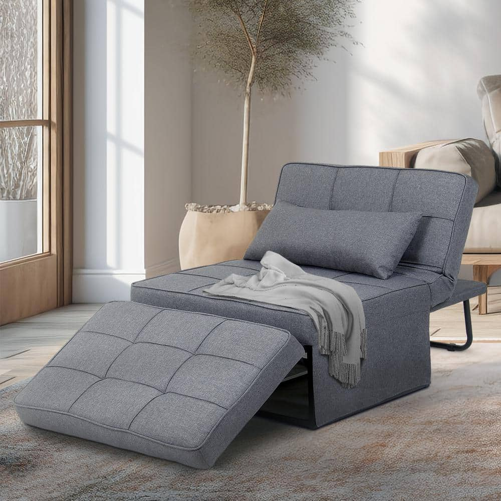 4 in 1 Gray Adjustable Single Sofa Bed Folding Convertible Chair Ottoman Arm Chair Sleeper Bed FPP RX004 The Home Depot