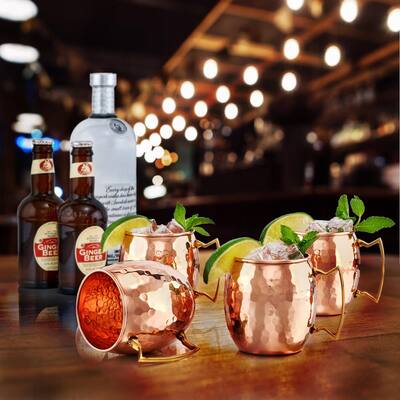 16 oz. Solid Copper Hammered Moscow Mule Mug with Unlined Non-Lacquered (Set of 4)