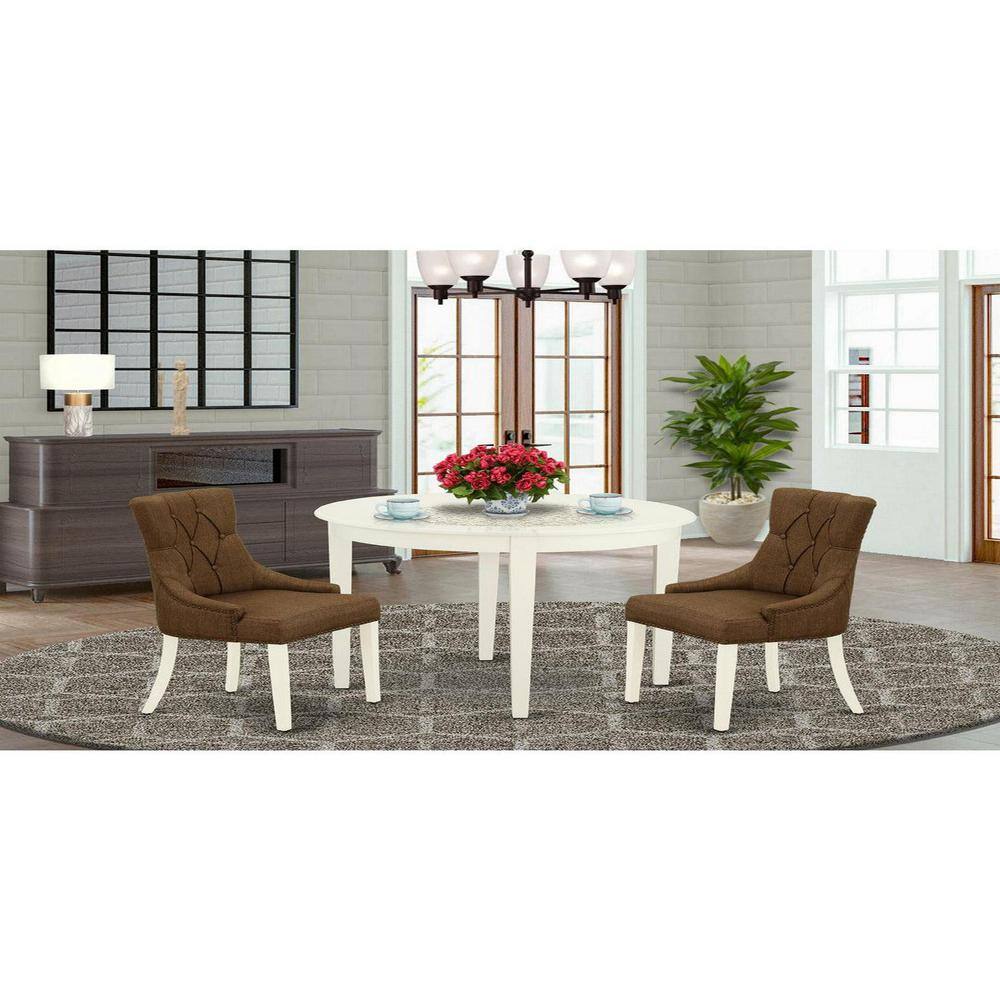 3-Piece White Finish Round Solid Wood Top Dining Table Set