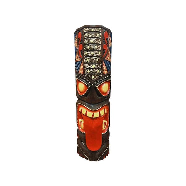 20 in. Classic Tahitian Tongue Out Railroad Dot Art Tiki Mask Garden Statue Decoration