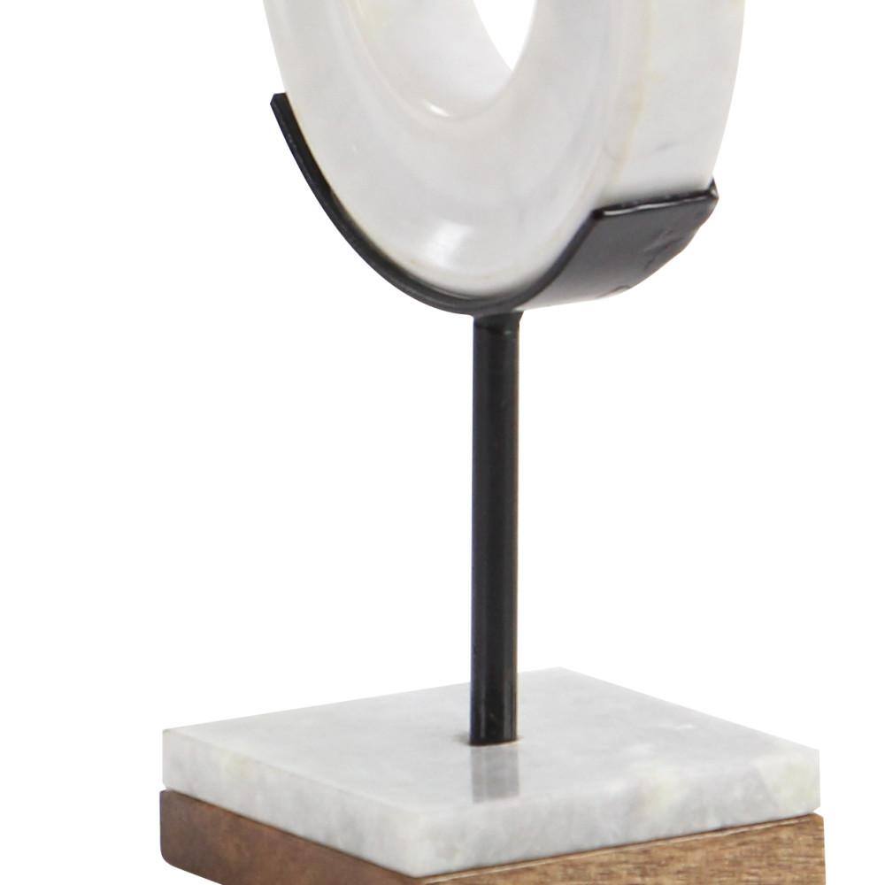 White Marble Ring Sculpture with Wood Base