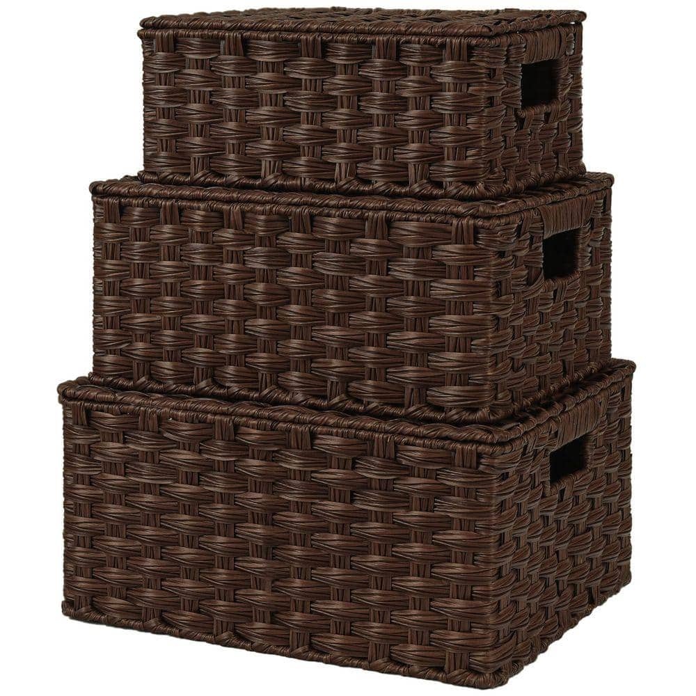 Brown, 11.5 in. x 14.25 in. x 7 in., Plastic Wicker Decorative