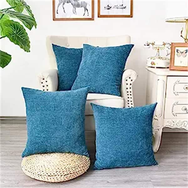 Unbranded Blue Outdoor Throw Pillow Pack of 4 Cozy Covers Cases for Couch Sofa Home Decoration Solid Dyed Soft Chenille Ocean