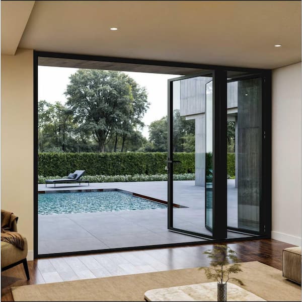 Teza 85 Series 96 in. x 80 in. Matte Black Right to Left Folding Aluminum Bi-Fold Patio Door