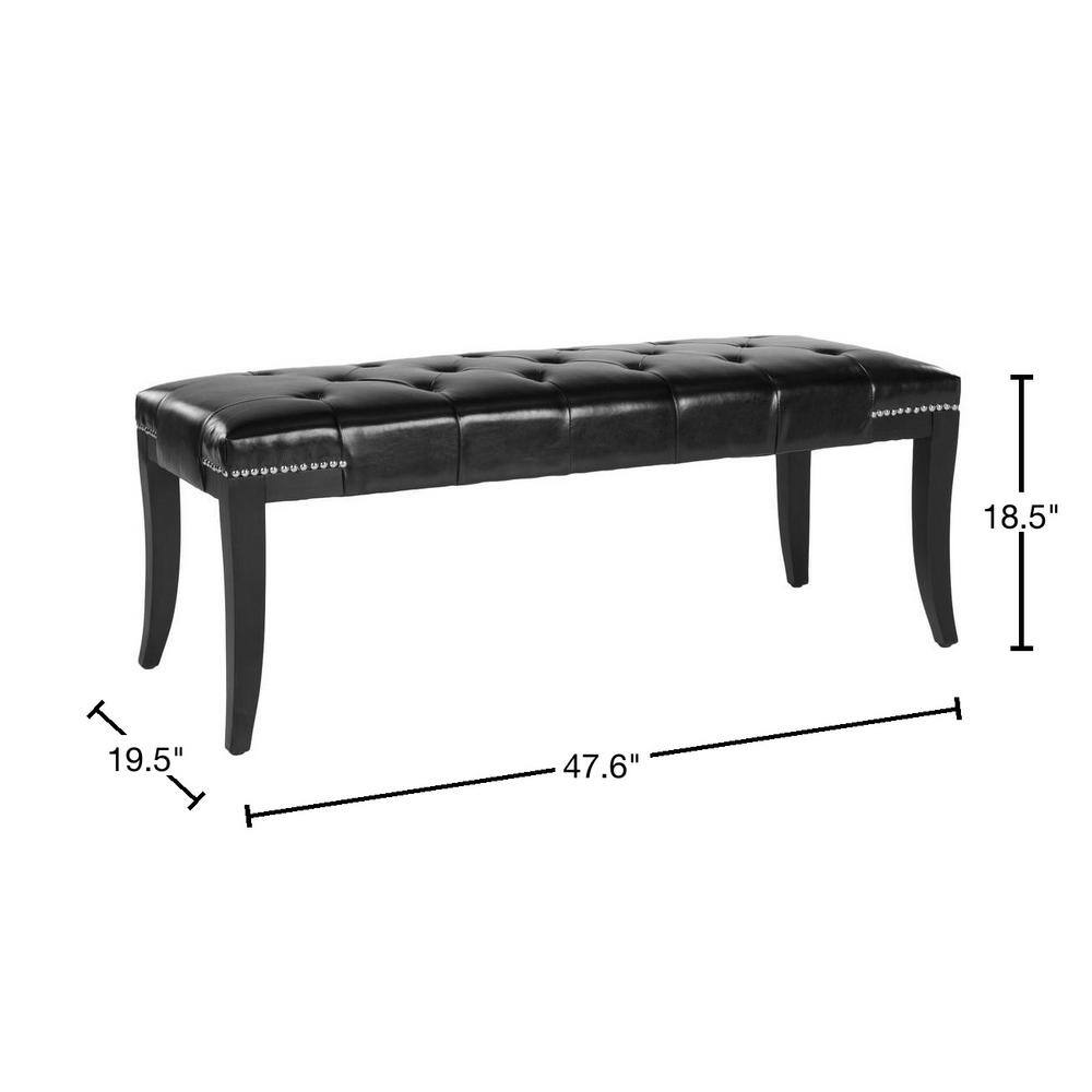 Transitional Black Tufted Bench with Silver Nailhead Trim