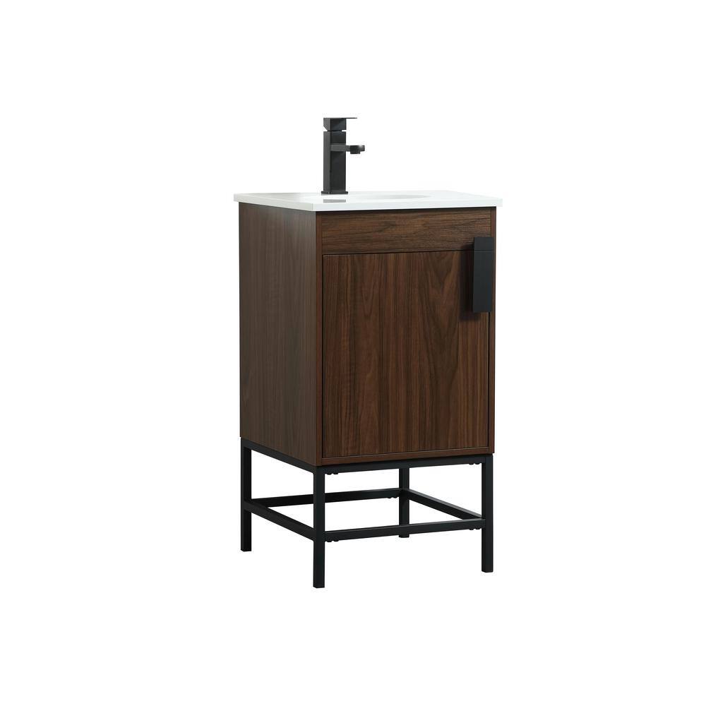 Walnut Brown Single Bathroom Vanity with Ivory Quartz Top