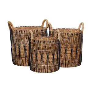 Banana Leaf Handmade String Detail Storage Basket with Handles (Set of 3)