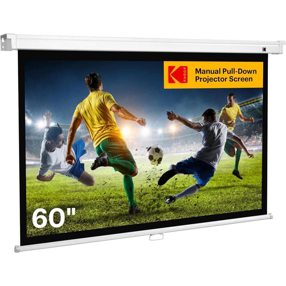 60 in. Manual Pull Down Projector Screen, Large 16:9 Retractable Projector 