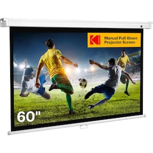 60 in. Manual Pull Down Projector Screen, Large 16:9 Retractable Projector Screen