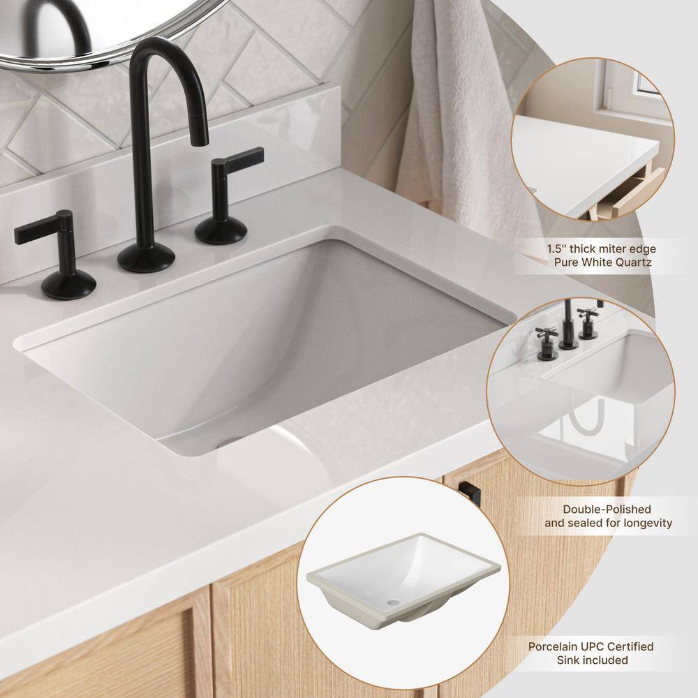 Kelly 73" White Oak Double Sink Bathroom Vanity with Quartz Top