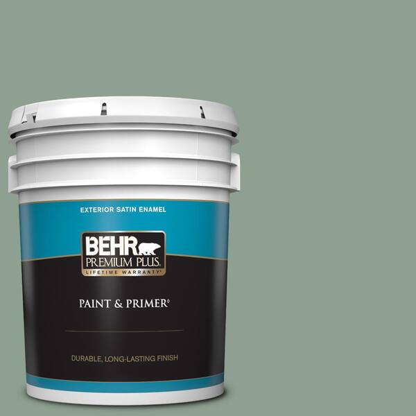 BEHR PREMIUM PLUS 5 gal. #ECC-52-3 Hillside View Satin Enamel Exterior Paint & Primer