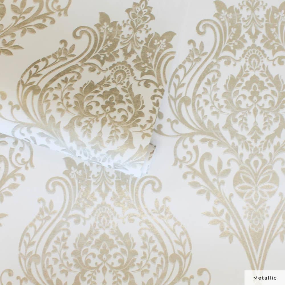 Champagne Damask Non-Pasted Repositionable Wallpaper Roll