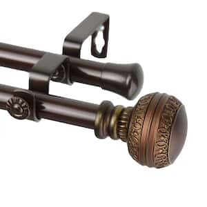 66 in. - 120 in. Telescoping Double Curtain Rod in Cocoa with Ornament Finial