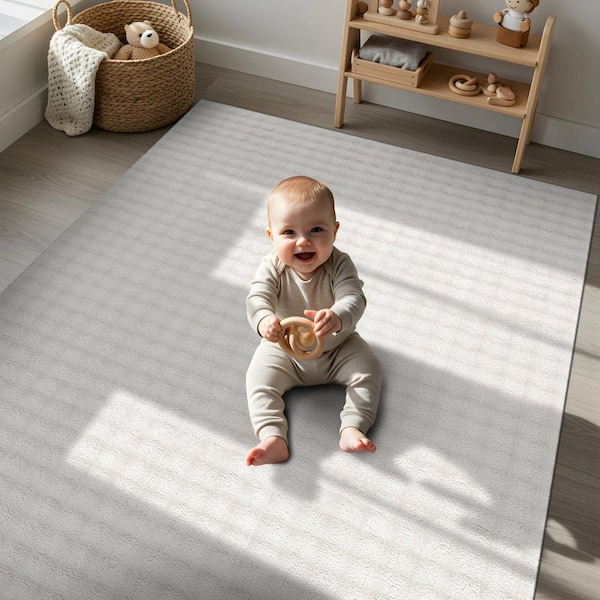Aurora 3 ft. x 5 ft. White Non-Slip Rubber Back Washable Polyester Checker Indoor Rug