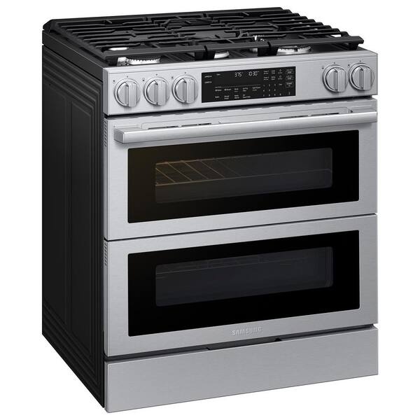 Bespoke 30 in. 5 Burner Smart Slide-In Double-Oven Gas Range in Stainless Steel with Flex Duo & No-Preheat Air Fry Max