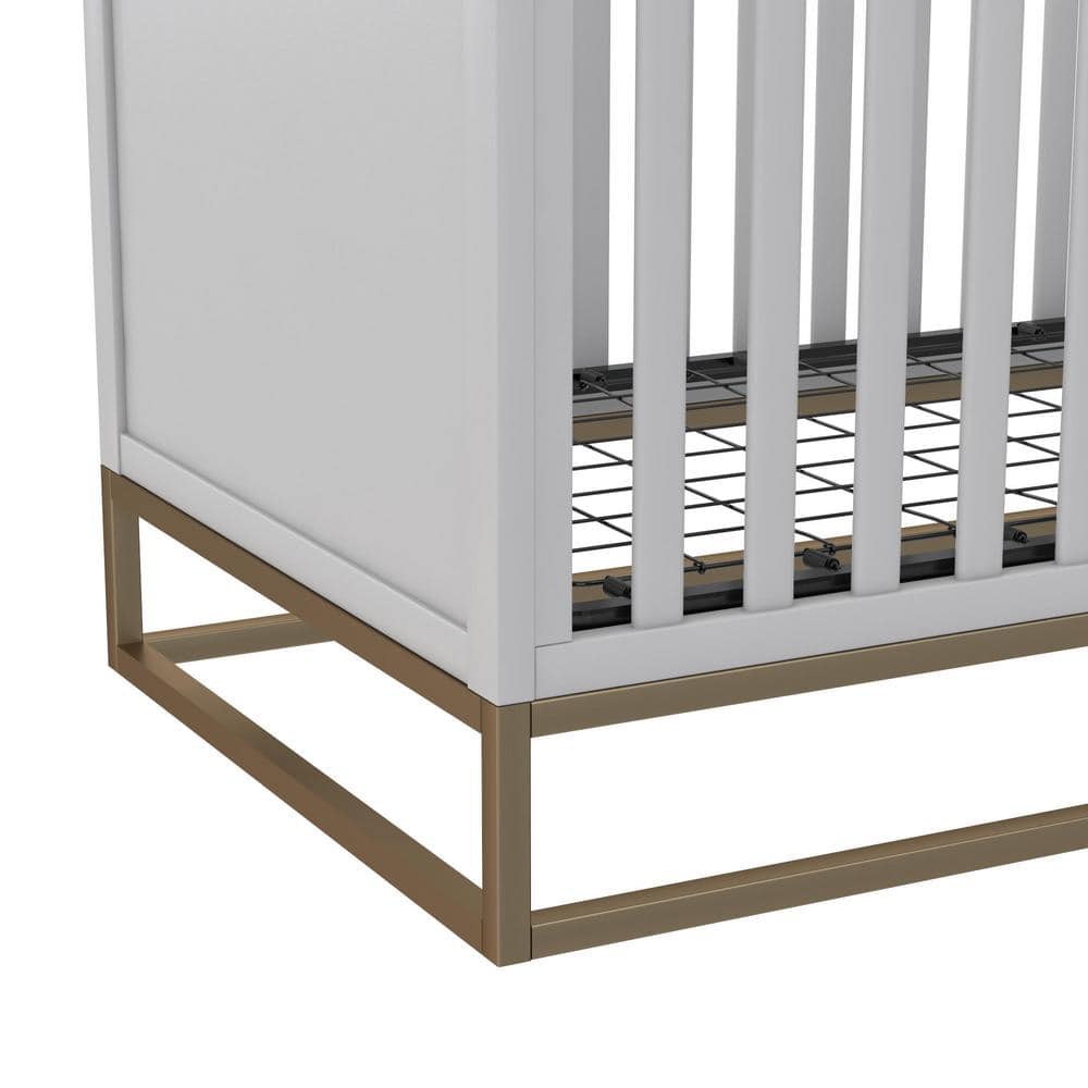 Dove Gray 3-in-1 Convertible Wood Crib with Gold Metal Base