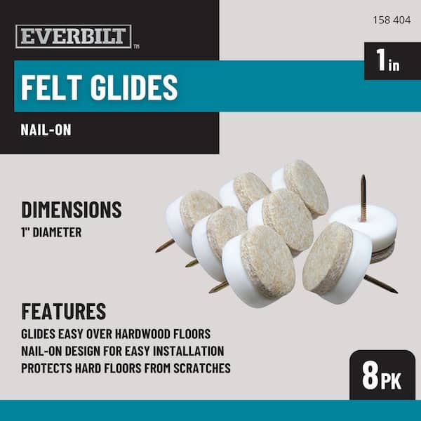 1 in. Beige Round Felt Nail-On Furniture Glides for Floor Protection (8-Pack)