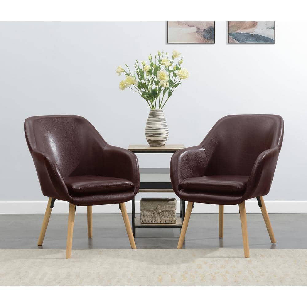 Espresso Faux Leather and Velvet Wingback Accent Chair