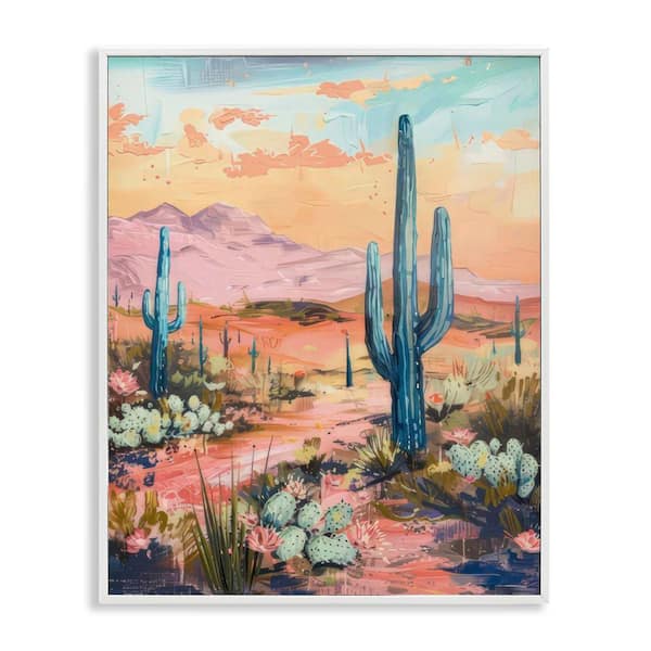 Stupell Industries Soft Canyon Sunset Cacti by LSR Design Studio White Framed Nature Giclee Art Print 20 in. x 16 in.