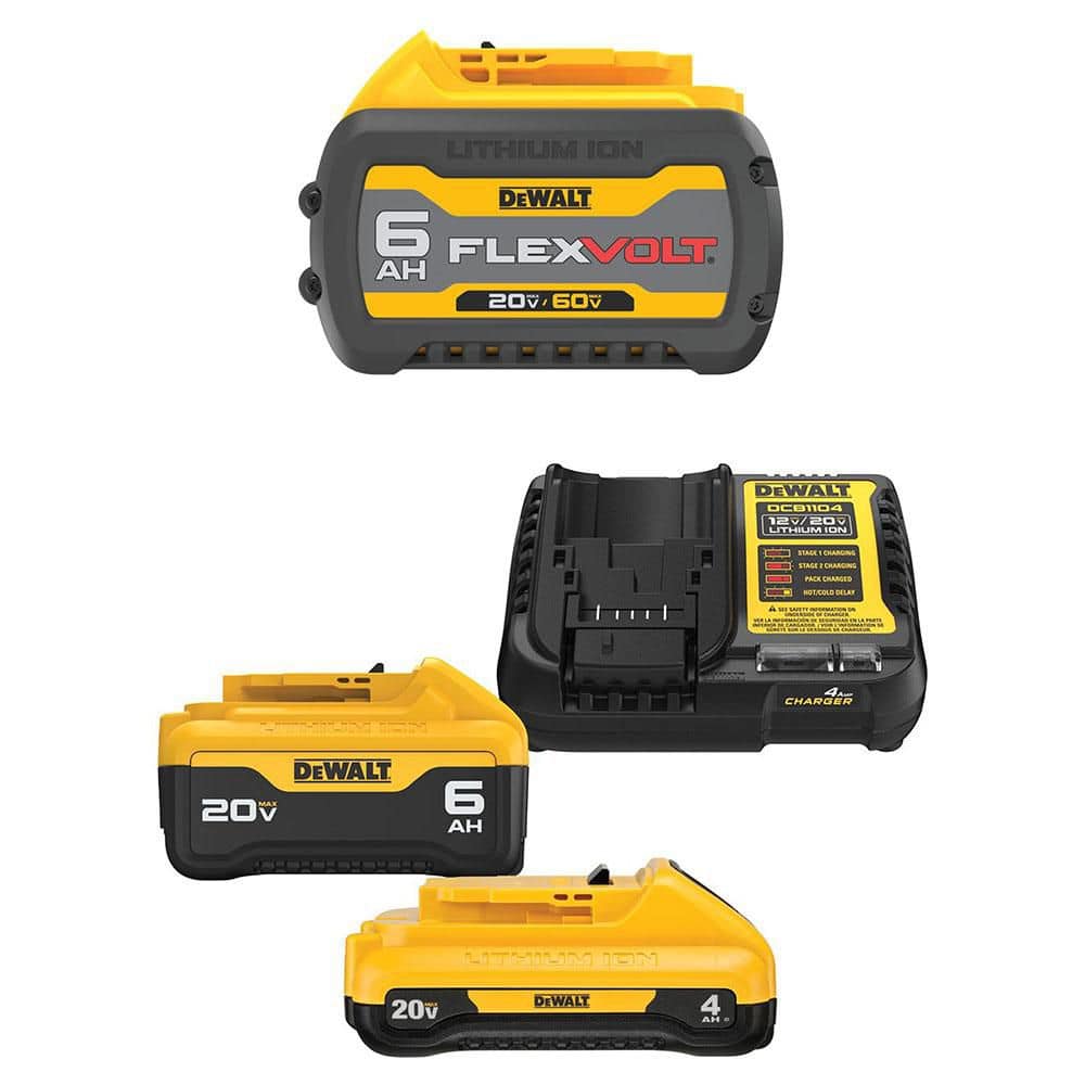 DEWALT FLEXVOLT 20V/60V MAX Lithium-Ion 6.0Ah Battery Pack and 20V MAX Lithium-Ion 6Ah & 4Ah Batteries and Charger Starter Kit (DCB606WDCB2460C)