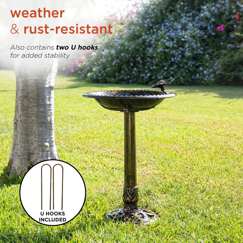 Bronze Plastic Bird Bath with Bird Figurine, 27-Inch