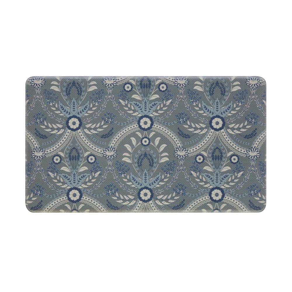 Blue Damask PVC Anti-Fatigue Kitchen Mat 17.5" x 32"
