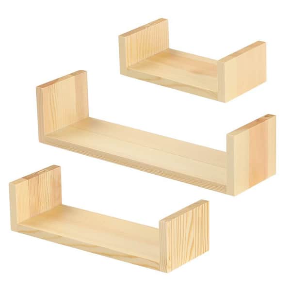 Oumilen 3-Piece Set Floating Shelves Wall Mounted Rustic Wood Wall Shelves U-Shaped
