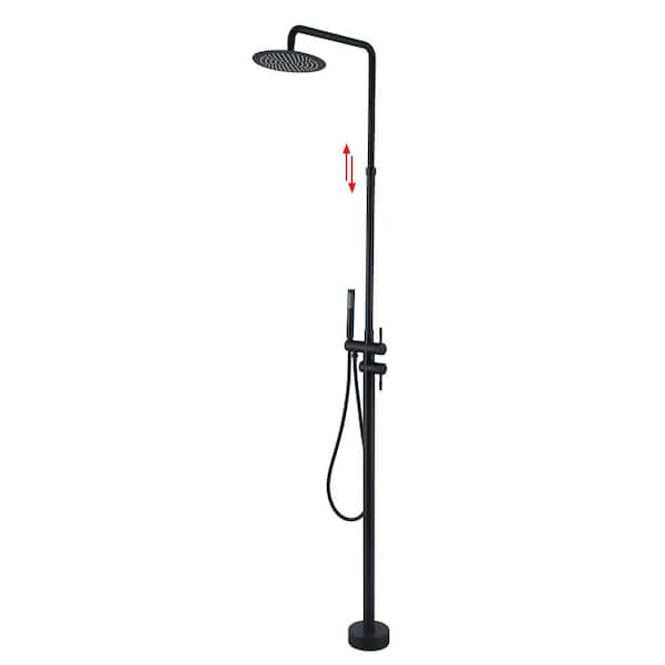 2-Handle Outdoor Freestanding Shower Faucet Kit 1.8 GPM Floor Mount Stainless Steel Shower Kit w/ Hand Shower in Black