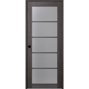 28 in. x 84 in. Paola Right-Hand Solid Core 5-Lite Frosted Glass Gray Oak Wood Composite Single Prehung Interior Door