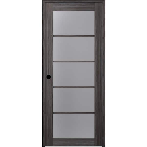 Belldinni 36 in. x 84 in. Paola Right-Hand Solid Core 5-Lite Frosted Glass Gray Oak Wood Composite Single Prehung Interior Door