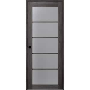 28 in. x 84 in. Paola Right-Hand Solid Core 5-Lite Frosted Glass Gray Oak Wood Composite Single Prehung Interior Door