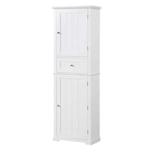 22.00 in. W x 11.00 in. D x 67.30 in. H White Tall Linen Cabinet with 1-Drawer and 2-Doors and Adjustable Shelf