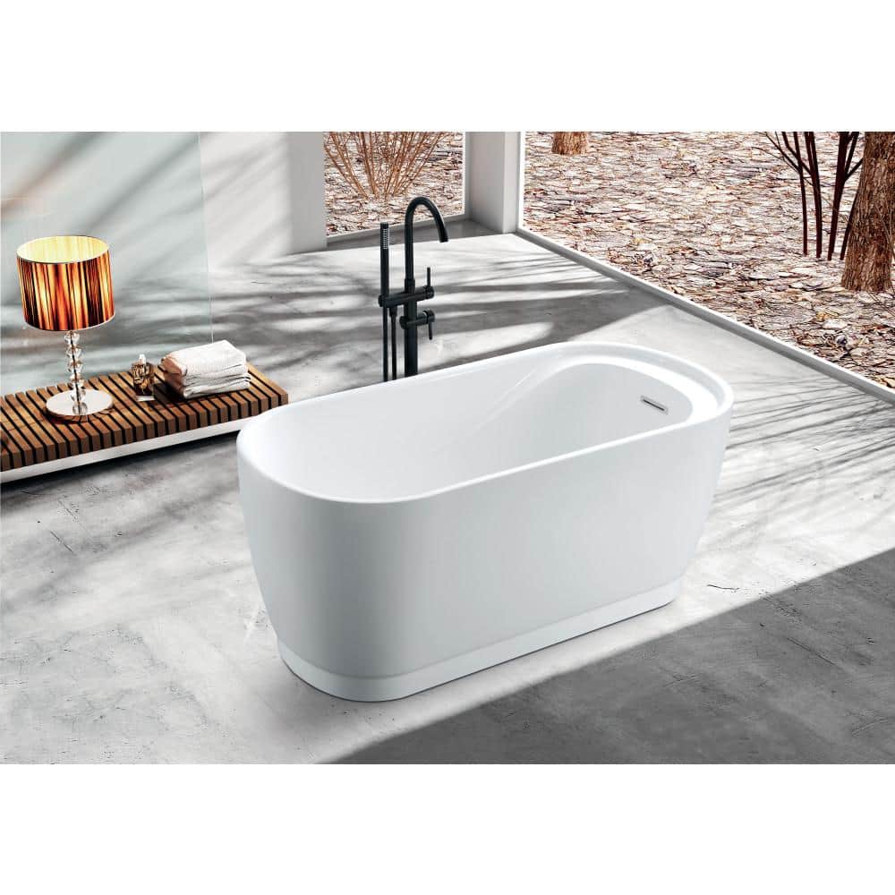 Aqua Eden 59-Inch Glossy White Acrylic Freestanding Tub with Integrated Seat
